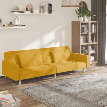 vidaXL Schlafsofa 2-Sitzer mit 2 Kissen Gelb Stoff (375804)