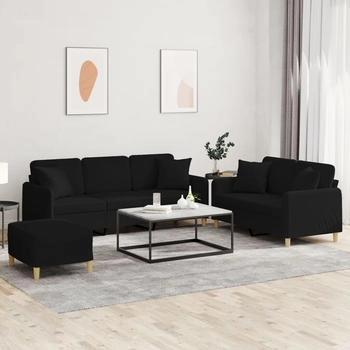 vidaXL 3-tlg. Sofagarnitur mit Kissen Schwarz Stoff (3202146)