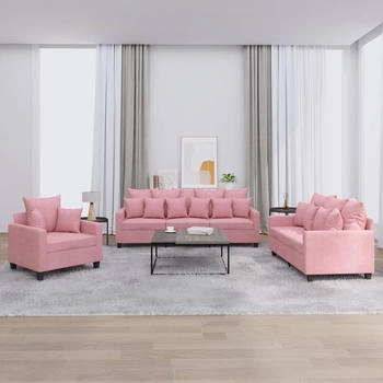 vidaXL 3-tlg. Sofagarnitur mit Kissen Rosa Samt (3201683)