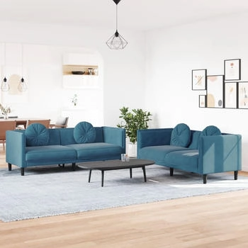 vidaXL 2-tlg. Sofagarnitur mit Kissen Blau Samt (3209265)
