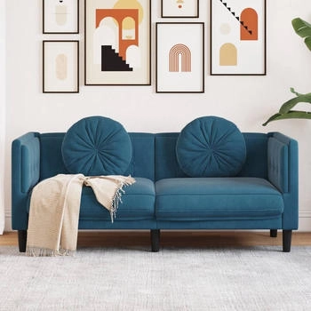 vidaXL Sofa mit Kissen 2-Sitzer Blau Samt (372640)