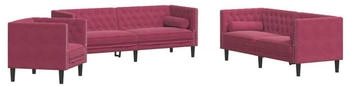vidaXL 3-tlg. Chesterfield-Sofa-Set mit Nackenrollen Weinrot Samt (3209285)