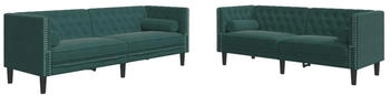 vidaXL 2-tlg. Chesterfield-Sofa-Set mit Nackenrollen Dunkelgrün Samt (3209293)