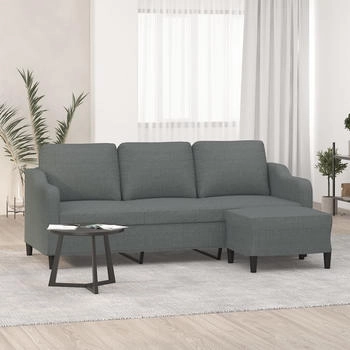 vidaXL 3-Sitzer-Sofa mit Hocker Dunkelgrau 180 cm Stoff (3201136)