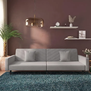 vidaXL Schlafsofa 2-Sitzer mit 2 Kissen Hellgrau Samt (375918)