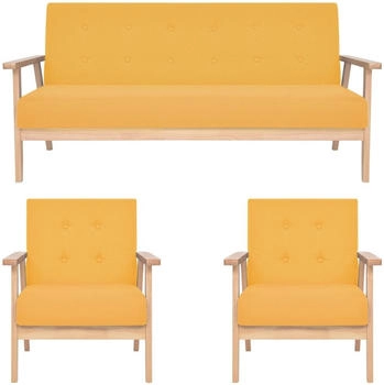 vidaXL 3-tlg. Sofagarnitur Stoff Gelb (279147)