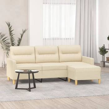 vidaXL 3-Sitzer-Sofa mit Hocker Creme 180 cm Stoff (3201075)