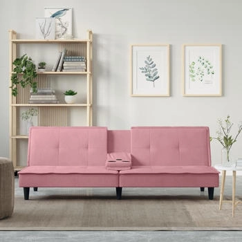 vidaXL Schlafsofa mit Getr&auml;nkehaltern Rosa Samt (351923)