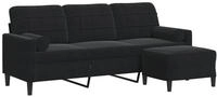 vidaXL 3-Sitzer-Sofa mit Hocker Schwarz 180 cm Samt