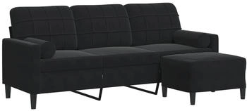 vidaXL 3-Sitzer-Sofa mit Hocker Schwarz 180 cm Samt (3278272)