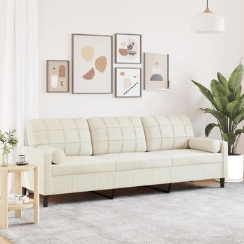 vidaXL Sofa 3-Sitzer mit Zierkissen Creme 210 cm Samt (3278247)