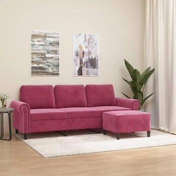 vidaXL 3-Sitzer-Sofa mit Hocker Weinrot 180 cm Samt (3201219)
