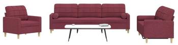 vidaXL 3-tlg. Sofagarnitur mit Dekokissen Weinrot Stoff (3278309)
