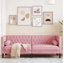 vidaXL Chesterfield-Sofa mit Nackenrollen 3-Sitzer Rosa Samt (372696)