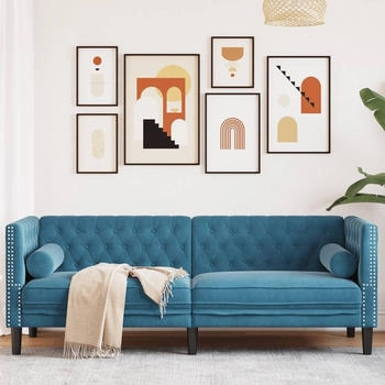vidaXL Chesterfield-Sofa mit Nackenrollen 3-Sitzer Blau Samt (372701)