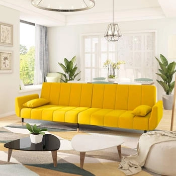 vidaXL Schlafsofa 2-Sitzer mit 2 Kissen Gelb Samt (337589)
