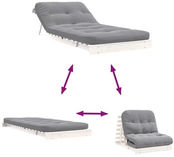 vidaXL Futon Schlafsofa mit Matratze Wei&szlig; 80x206x11 Massivholz Kiefer (846757)