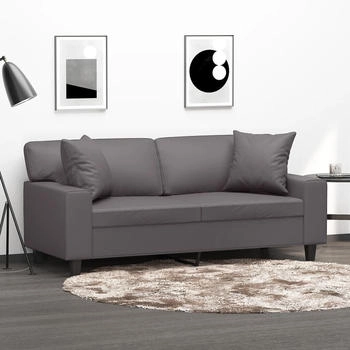 vidaXL 2-Sitzer-Sofa mit Zierkissen Grau 140 cm Kunstleder (3200868)