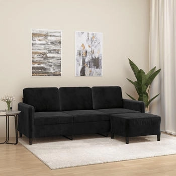 vidaXL 3-Sitzer-Sofa mit Hocker Schwarz 180 cm Samt (3201179)