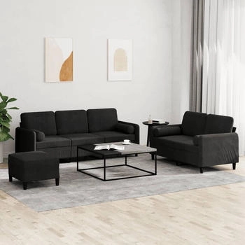 vidaXL 3-tlg. Sofagarnitur mit Kissen Schwarz Samt (3202049)