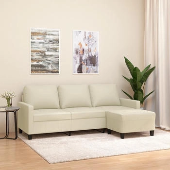 vidaXL 3-Sitzer-Sofa mit Hocker Creme 180 cm Kunstleder (3201025)