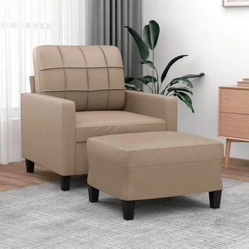 vidaXL Sessel mit Hocker Cappuccino-Braun 60 cm Kunstleder
