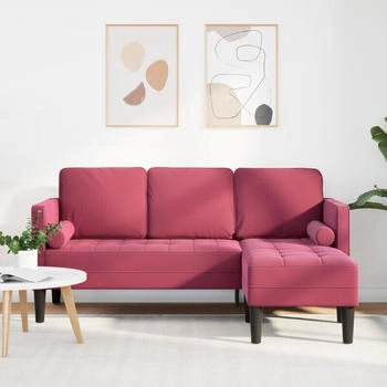 vidaXL Sofa 3-Sitzer mit Chaiselongue L-Form Weinrot 160 cm Samt