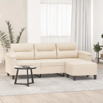 vidaXL 3-Sitzer-Sofa mit Hocker Beige 180 cm Mikrofasergewebe