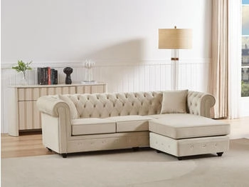 Kauf-Unique Chesterfield Ecksofa - wendbar - Samt - Beige - TOLEDO