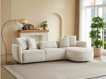 Kauf-Unique Ecksofa - Ecke rechts - Chenille-Stoff - Beige - DOKALO von Maison Céphy
