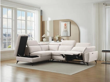 Kauf-Unique Ecksofa mit elektrischer Relaxfunktion - Ecke links - melierter beiger Stoff - CADILO