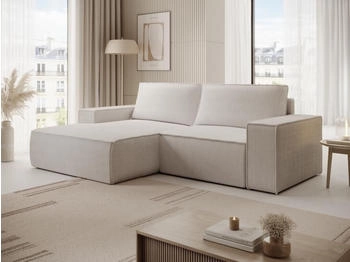 Kauf-Unique Kleines Ecksofa mit Schlaffunktion - Ecke links - Cord - Beige - AMELIA