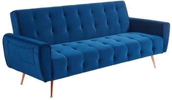 Kauf-Unique Schlafsofa Klappsofa 3-Sitzer - Samt - Dunkelblau - POLANI