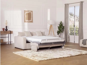 Kauf-Unique Schlafsofa mit Matratze 4-Sitzer - Liegefläche 160 cm - Matratze 16 cm - Cord - beige - MONDOVI