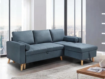 Kauf-Unique Ecksofa mit Schlaffunktion & Bettkasten + Sessel - Stoff - Blaugrün - KORI