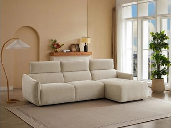 Kauf-Unique Ecksofa rechts aus beigem Chenille-Stoff TAZIZA