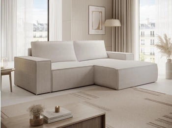 Kauf-Unique Kleines Ecksofa mit Schlaffunktion - Ecke rechts - Cord - Beige - AMELIA