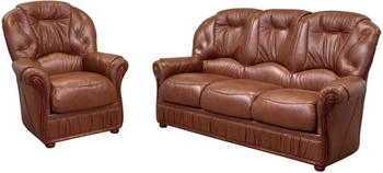 Kauf-Unique Ledersofa 3-Sitzer und Sessel - Büffelleder - Braun - DAPHNE