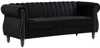 Kauf-Unique Chesterfield-Sofa - 3-Sitzer - Samt - Schwarz - TRUMBO