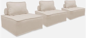 sweeek 3er Set Sessel und mit Paspeln Creme (IDAOOTTIVOX3)