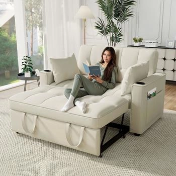 Merax Schlafsofa 2-Sitzer Samt Beige