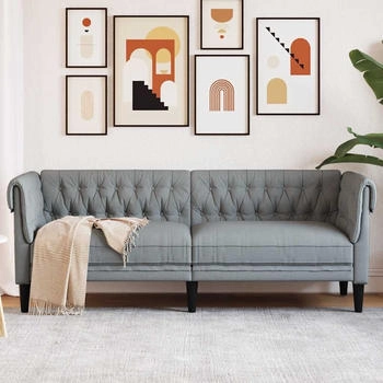 vidaXL Chesterfield-Sofa 3-Sitzer Hellgrau Stoff (372556)