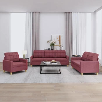 vidaXL 3-tlg. Sofagarnitur mit Kissen Weinrot Stoff (3201248)