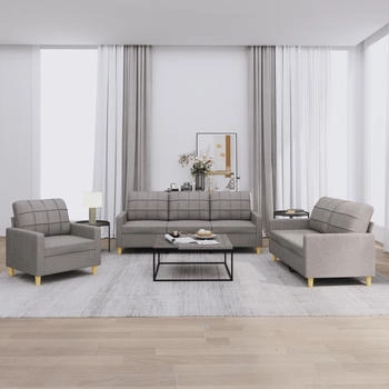 vidaXL 3-tlg. Sofagarnitur mit Kissen Taupe Stoff (3201249)