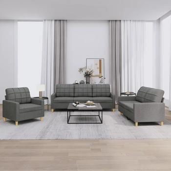 vidaXL 3-tlg. Sofagarnitur mit Kissen Dunkelgrau Stoff (3201243)