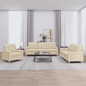vidaXL 3-tlg. Sofagarnitur mit Kissen Creme Stoff (3201244)