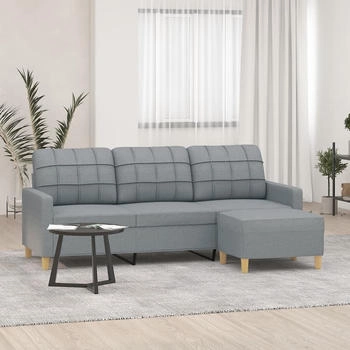 vidaXL 3-Sitzer-Sofa mit Hocker Hellgrau 180 cm Stoff (3201001)