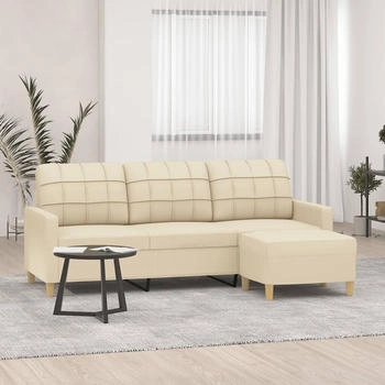 vidaXL 3-Sitzer-Sofa mit Hocker Creme 180 cm Stoff (3201003)