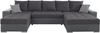 Collection AB Wohnlandschaft Josy XXL U-Form 333 cm mit 2 Recamieren 77 & 97 cm mit Bettfunktion Bettkasten & 2 Zierkissen Federkern grau/anthrazit