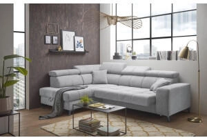 ED EXCITING DESIGN Ecksofa Sydney L-Form mit Bettfunktion Bettkasten Kopfteilverstellung motorischer Sitztiefenverstellung USB-Port & 2 Zierkissen hellgrau
